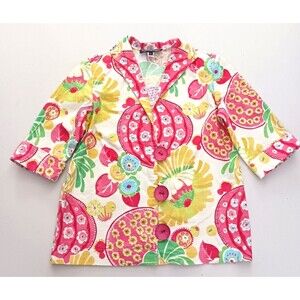 VTG Painted Pony Colorful Floral Print Cotton Jacket Oversized Buttons  USA Sz L